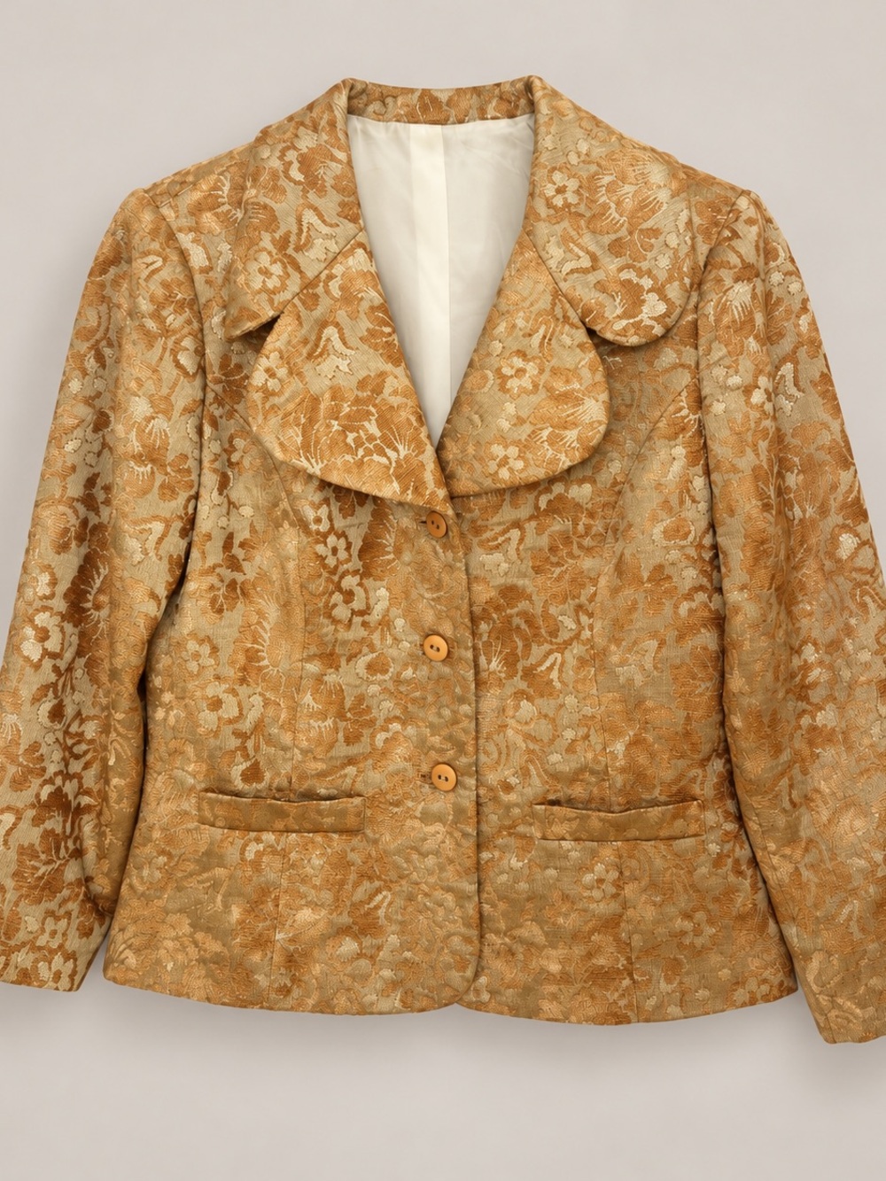✨🌟 Vintage Glam Festive Holiday Elefenses Gold Floral Brocade Blazer Size 12